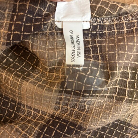 Language of the Birds Women Linen Top Size S Brown Plaid Stitched Lagenlook Boho - Picture 8 of 12